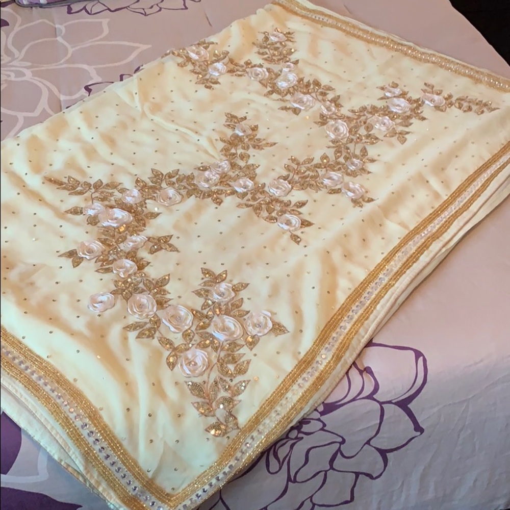 Embroidered Light Yellow Saree🌸